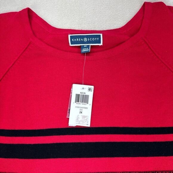 Karen Scott Sweater Women’s 2X Red Crewneck Striped NWT - Picture 3 of 7